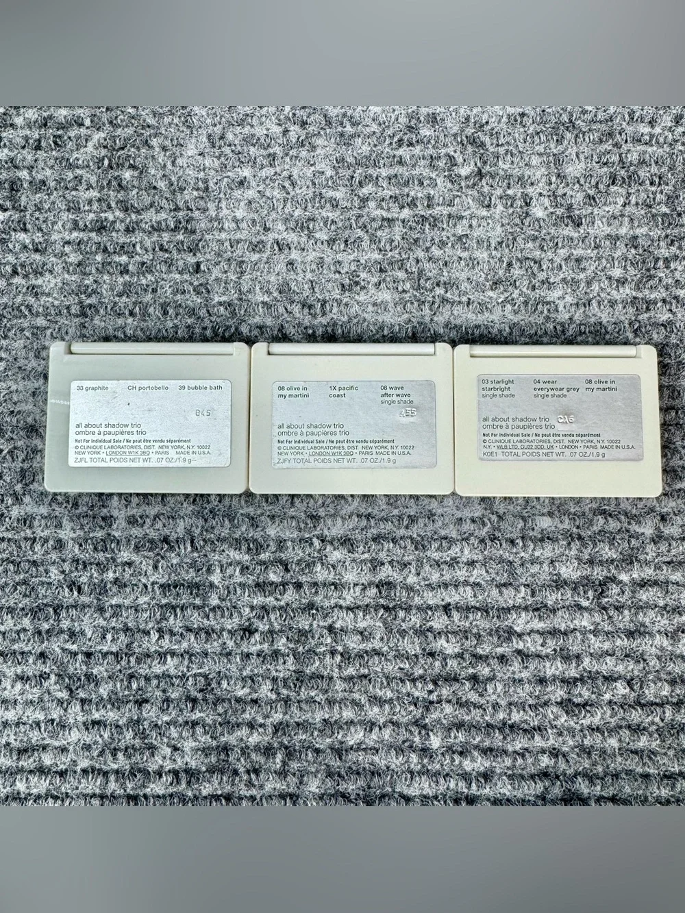 Clinique All About Eye Shadow Trio lot of 3 olive in- wave-starlight-graphite